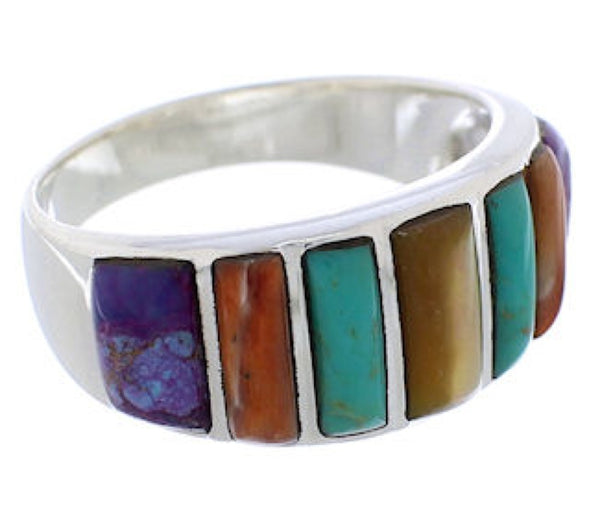 Authentic Southwestern Silver Multicolor Ring Size 8-3/4 AX36844